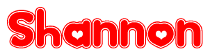 The image is a clipart featuring the word Shannon written in a stylized font with a heart shape replacing inserted into the center of each letter. The color scheme of the text and hearts is red with a light outline.