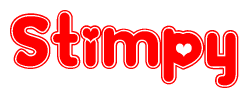 The image is a clipart featuring the word Stimpy written in a stylized font with a heart shape replacing inserted into the center of each letter. The color scheme of the text and hearts is red with a light outline.