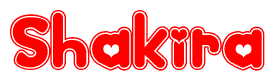 The image is a clipart featuring the word Shakira written in a stylized font with a heart shape replacing inserted into the center of each letter. The color scheme of the text and hearts is red with a light outline.