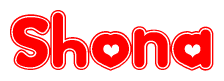 The image displays the word Shona written in a stylized red font with hearts inside the letters.