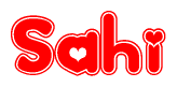 The image is a clipart featuring the word Sahi written in a stylized font with a heart shape replacing inserted into the center of each letter. The color scheme of the text and hearts is red with a light outline.