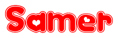 The image is a clipart featuring the word Samer written in a stylized font with a heart shape replacing inserted into the center of each letter. The color scheme of the text and hearts is red with a light outline.