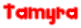 The image is a clipart featuring the word Tamyra written in a stylized font with a heart shape replacing inserted into the center of each letter. The color scheme of the text and hearts is red with a light outline.