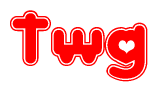 The image displays the word Twg written in a stylized red font with hearts inside the letters.