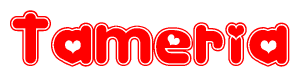 The image displays the word Tameria written in a stylized red font with hearts inside the letters.