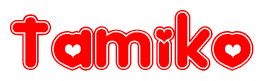The image displays the word Tamiko written in a stylized red font with hearts inside the letters.