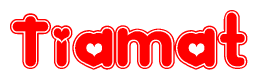The image is a clipart featuring the word Tiamat written in a stylized font with a heart shape replacing inserted into the center of each letter. The color scheme of the text and hearts is red with a light outline.