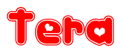 The image is a clipart featuring the word Tera written in a stylized font with a heart shape replacing inserted into the center of each letter. The color scheme of the text and hearts is red with a light outline.