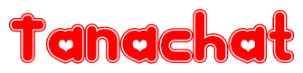 The image is a clipart featuring the word Tanachat written in a stylized font with a heart shape replacing inserted into the center of each letter. The color scheme of the text and hearts is red with a light outline.