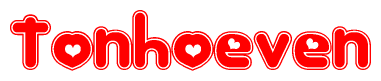 The image displays the word Tonhoeven written in a stylized red font with hearts inside the letters.