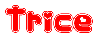 The image displays the word Trice written in a stylized red font with hearts inside the letters.