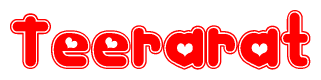 The image is a clipart featuring the word Teerarat written in a stylized font with a heart shape replacing inserted into the center of each letter. The color scheme of the text and hearts is red with a light outline.
