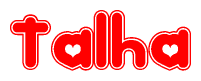 The image displays the word Talha written in a stylized red font with hearts inside the letters.