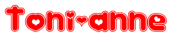 The image is a clipart featuring the word Toni-anne written in a stylized font with a heart shape replacing inserted into the center of each letter. The color scheme of the text and hearts is red with a light outline.