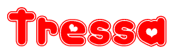 The image is a clipart featuring the word Tressa written in a stylized font with a heart shape replacing inserted into the center of each letter. The color scheme of the text and hearts is red with a light outline.