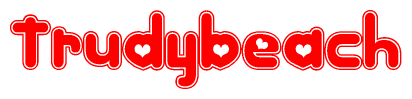 The image displays the word Trudybeach written in a stylized red font with hearts inside the letters.