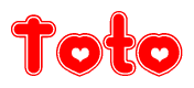 The image displays the word Toto written in a stylized red font with hearts inside the letters.
