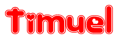 The image displays the word Timuel written in a stylized red font with hearts inside the letters.