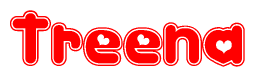 The image displays the word Treena written in a stylized red font with hearts inside the letters.