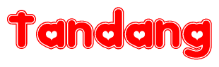 The image displays the word Tandang written in a stylized red font with hearts inside the letters.