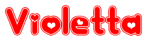The image is a clipart featuring the word Violetta written in a stylized font with a heart shape replacing inserted into the center of each letter. The color scheme of the text and hearts is red with a light outline.