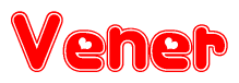 The image is a clipart featuring the word Vener written in a stylized font with a heart shape replacing inserted into the center of each letter. The color scheme of the text and hearts is red with a light outline.