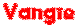 The image is a clipart featuring the word Vangie written in a stylized font with a heart shape replacing inserted into the center of each letter. The color scheme of the text and hearts is red with a light outline.