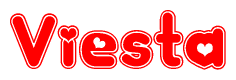 The image displays the word Viesta written in a stylized red font with hearts inside the letters.