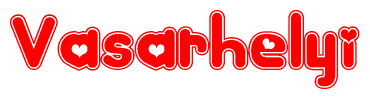 The image displays the word Vasarhelyi written in a stylized red font with hearts inside the letters.