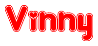 The image is a clipart featuring the word Vinny written in a stylized font with a heart shape replacing inserted into the center of each letter. The color scheme of the text and hearts is red with a light outline.