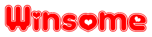 The image is a clipart featuring the word Winsome written in a stylized font with a heart shape replacing inserted into the center of each letter. The color scheme of the text and hearts is red with a light outline.