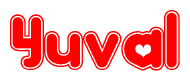 The image is a clipart featuring the word Yuval written in a stylized font with a heart shape replacing inserted into the center of each letter. The color scheme of the text and hearts is red with a light outline.