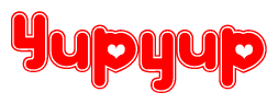The image displays the word Yupyup written in a stylized red font with hearts inside the letters.