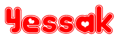 The image displays the word Yessak written in a stylized red font with hearts inside the letters.