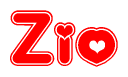 The image is a clipart featuring the word Zio written in a stylized font with a heart shape replacing inserted into the center of each letter. The color scheme of the text and hearts is red with a light outline.