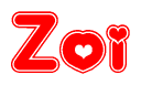 The image displays the word Zoi written in a stylized red font with hearts inside the letters.