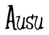 The image is a stylized text or script that reads 'Ausu' in a cursive or calligraphic font.
