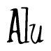 The image is a stylized text or script that reads 'Alu' in a cursive or calligraphic font.