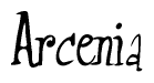 The image contains the word 'Arcenia' written in a cursive, stylized font.