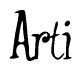 The image is a stylized text or script that reads 'Arti' in a cursive or calligraphic font.