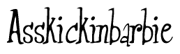 The image is of the word Asskickinbarbie stylized in a cursive script.