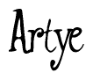 The image is a stylized text or script that reads 'Artye' in a cursive or calligraphic font.
