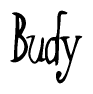 The image contains the word 'Budy' written in a cursive, stylized font.