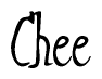 The image is of the word Chee stylized in a cursive script.