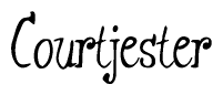 The image is of the word Courtjester stylized in a cursive script.