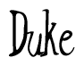 The image contains the word 'Duke' written in a cursive, stylized font.