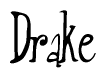 The image is a stylized text or script that reads 'Drake' in a cursive or calligraphic font.
