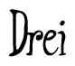 The image is of the word Drei stylized in a cursive script.