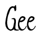 The image contains the word 'Gee' written in a cursive, stylized font.