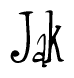 The image is a stylized text or script that reads 'Jak' in a cursive or calligraphic font.